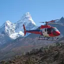 Helicopter flying over the Everest Base Camp area