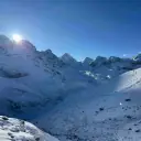 Sunrise over snow-covered peaks on the Annapurna Circuit route near Manang